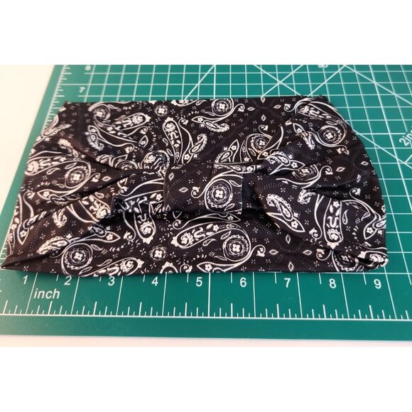 Black Paisley Knit Headwrap Hairband Soft Stretchy Headband Fabric Unisex Sweatb - Picture 6 of 8